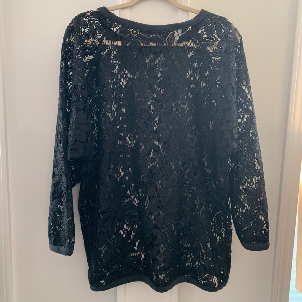 Vintage Cedars Floral Black Lace Medium Women's Tunic Top Blouse 100% Polyester - Picture 2 of 12